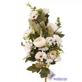   Féloldalas 12 ágú boglárka-cínea selyemcsokor 41 cm - Törtfehér