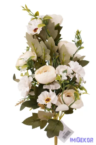 Féloldalas 12 ágú boglárka-cínea selyemcsokor 41 cm - Törtfehér