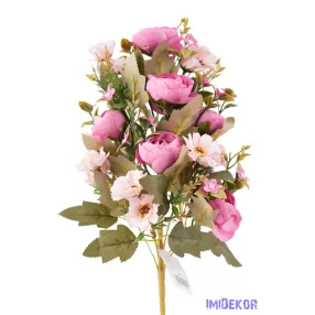   Féloldalas 12 ágú boglárka-cínea selyemcsokor 41 cm - Sötét Rózsaszín