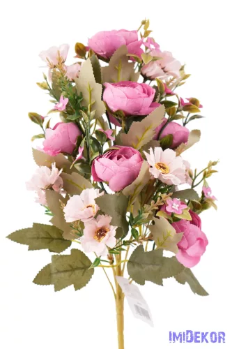 Féloldalas 12 ágú boglárka-cínea selyemcsokor 41 cm - Sötét Rózsaszín
