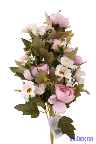 Féloldalas 12 ágú boglárka-cínea selyemcsokor 41 cm - Rózsaszín