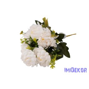 Krizantém 6 ágú selyemvirág csokor 28cm - Fehér