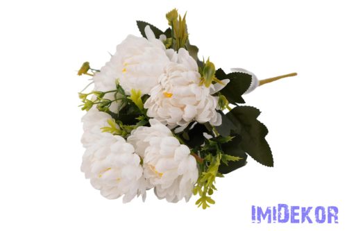 Krizantém 6 ágú selyemvirág csokor 28cm - Fehér