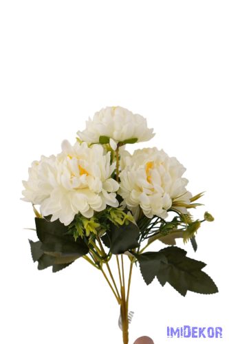 Krizantém 6 ágú selyemvirág csokor 28cm - Krém