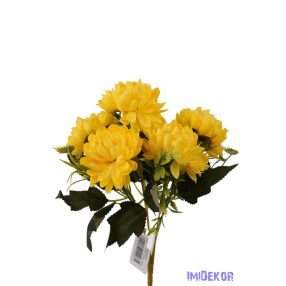 Krizantém 6 ágú selyemvirág csokor 28cm - Sárga