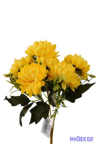 Krizantém 6 ágú selyemvirág csokor 28cm - Sárga