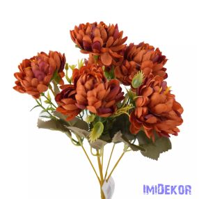 Krizantém 6 ágú selyemvirág csokor 28cm - Rozsda