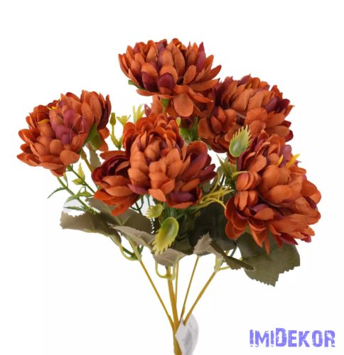 Krizantém 6 ágú selyemvirág csokor 28cm - Rozsda