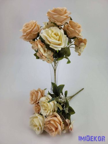 Rózsa hortenzia 7 ágú selyemvirág csokor 29 cm - Krém-Barack