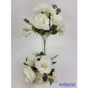   Rózsa hortenzia 7 ágú selyemvirág csokor 29 cm - Törtfehér