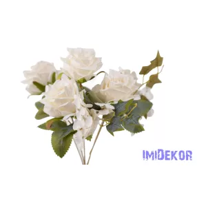   Rózsa hortenzia 7 ágú selyemvirág csokor 29 cm - Törtfehér