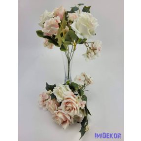   Rózsa hortenzia 7 ágú selyemvirág csokor 29 cm - Krém-Halvány Rózsaszín
