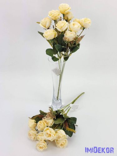Rózsa 10 fejes selyem csokor 31 cm - Krém-barack