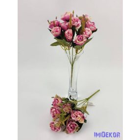 Rózsa 10 fejes selyem csokor 31 cm - Erős rózsaszín