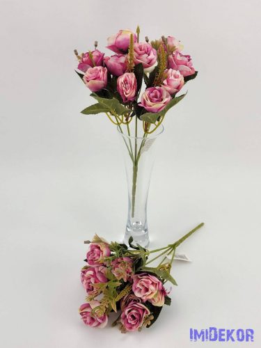 Rózsa 10 fejes selyem csokor 31 cm - Erős rózsaszín