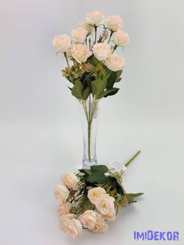 Rózsa 10 fejes selyem csokor 31 cm - Halvány barack