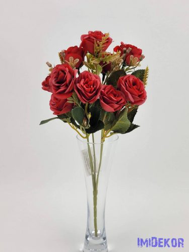Rózsa 10 fejes selyem csokor 31 cm - Piros