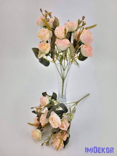 Rózsa 10 fejes selyem csokor 31 cm - Halvány rózsaszín