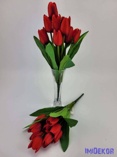 Tulipán 9 fejes selyem csokor 35 cm - Piros
