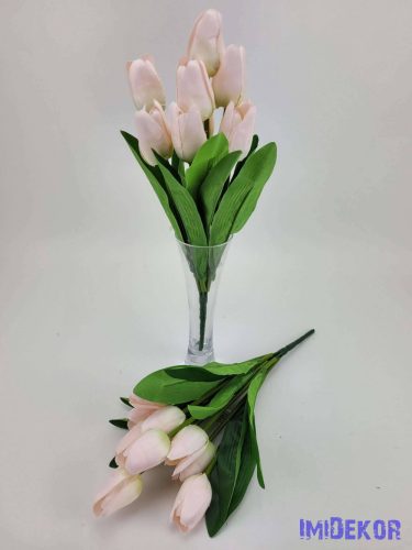 Tulipán 9 fejes selyem csokor 35 cm - Halvány rózsaszín
