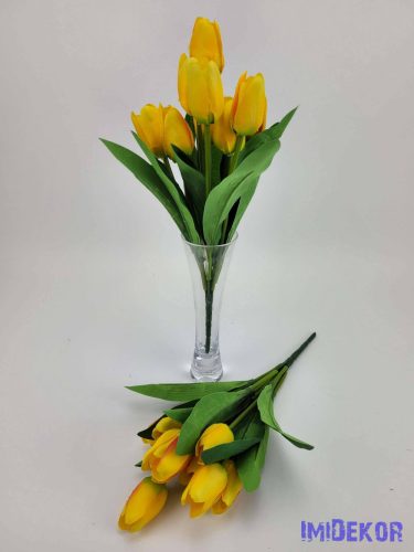 Tulipán 9 fejes selyem csokor 35 cm - Sárga