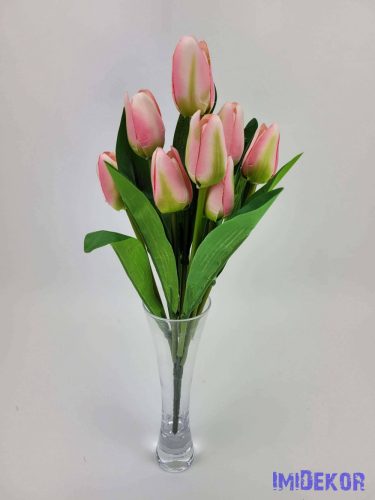 Tulipán 9 fejes selyem csokor 35 cm - Rózsaszín