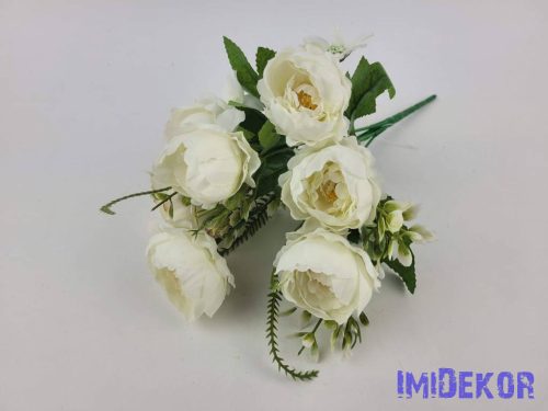 Peónia 7 ágú selyem csokor 31 cm - Törtfehér
