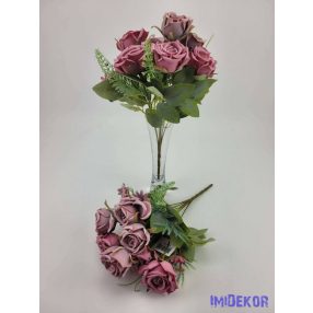   Rózsa + kis virág 7 ágú selyemvirág csokor 33 cm - Mályva Mix