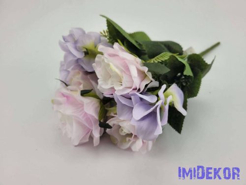 Rózsa hortenzia 7 ágú selyemvirág csokor 36 cm - Halvány Lilás Mix