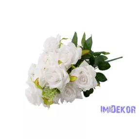 Rózsa 12 ágú selyem csokor 38 cm - Fehér