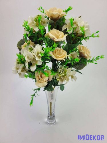 Rózsa hortenzia 12v. selyem csokor 45 cm - Krémes Barack Mix