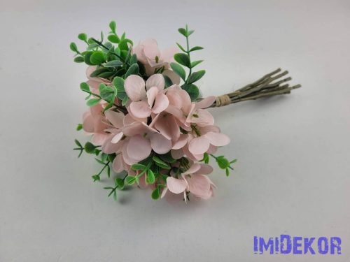 Hortenzia 10 ágú köteg mű eukaliptusszal 25cm - Halvány Rózsaszín