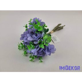   Hortenzia 10 ágú köteg mű eukaliptusszal 25cm - Kékes Lila