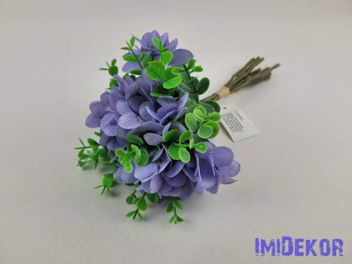Hortenzia 10 ágú köteg mű eukaliptusszal 25cm - Kékes Lila
