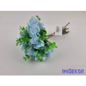   Hortenzia 10 ágú köteg mű eukaliptusszal 25cm - Halvány Kék