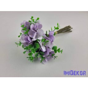   Hortenzia 10 ágú köteg mű eukaliptusszal 25cm - Halvány Lila