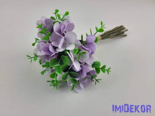 Hortenzia 10 ágú köteg mű eukaliptusszal 25cm - Halvány Lila