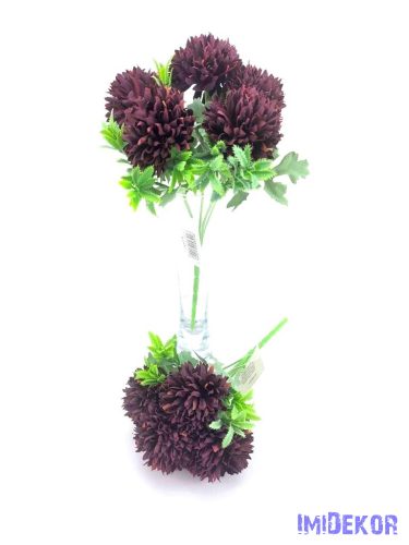 Krizantém 5 fejes selyemvirág csokor 25 cm - Bordó