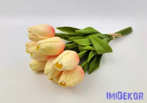 Tulipán gumi 9 szálas kötegelt csokor 32 cm - Krém-Barack