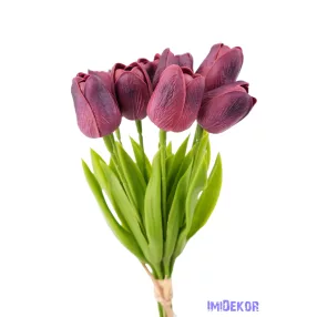 Tulipán gumi 9 szálas kötegelt csokor 32 cm - Bordó