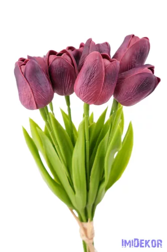 Tulipán gumi 9 szálas kötegelt csokor 32 cm - Bordó
