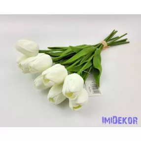 Tulipán gumi 9 szálas kötegelt csokor 32 cm - Fehér