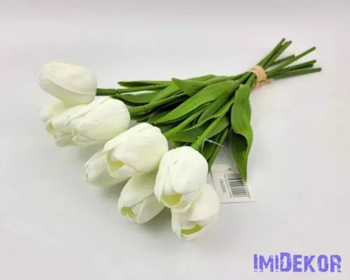 Tulipán gumi 9 szálas kötegelt csokor 32 cm - Fehér