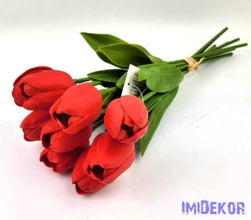 Tulipán gumi 9 szálas kötegelt csokor 32 cm - Piros