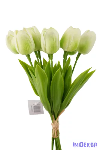 Tulipán gumi 9 szálas kötegelt csokor 32 cm - Zöldes