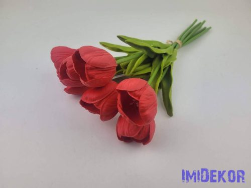 Nyíló gumi tulipán 7 szálas köteg 33cm - Piros