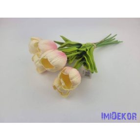   Nyíló gumi tulipán 7 szálas köteg 33cm - Krém-Rózsaszín