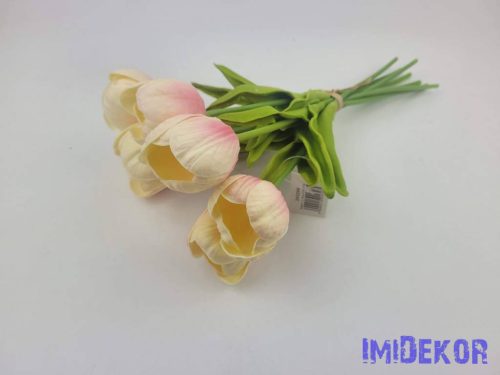 Nyíló gumi tulipán 7 szálas köteg 33cm - Krém-Rózsaszín