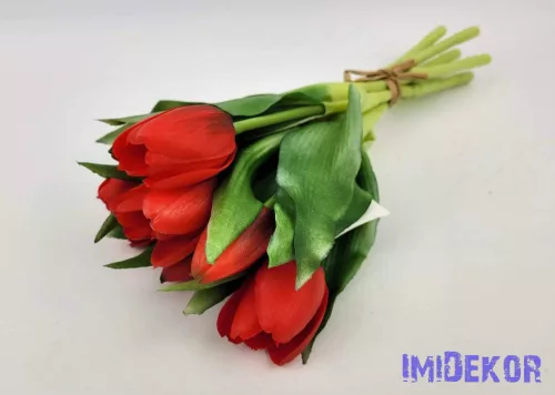 Élethű gumi tulipán 7 szálas mix köteg 28 cm - Piros