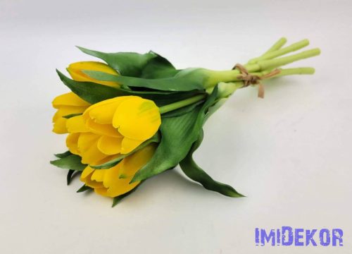 Élethű gumi tulipán 8 szálas mix köteg 28 cm - Sárga